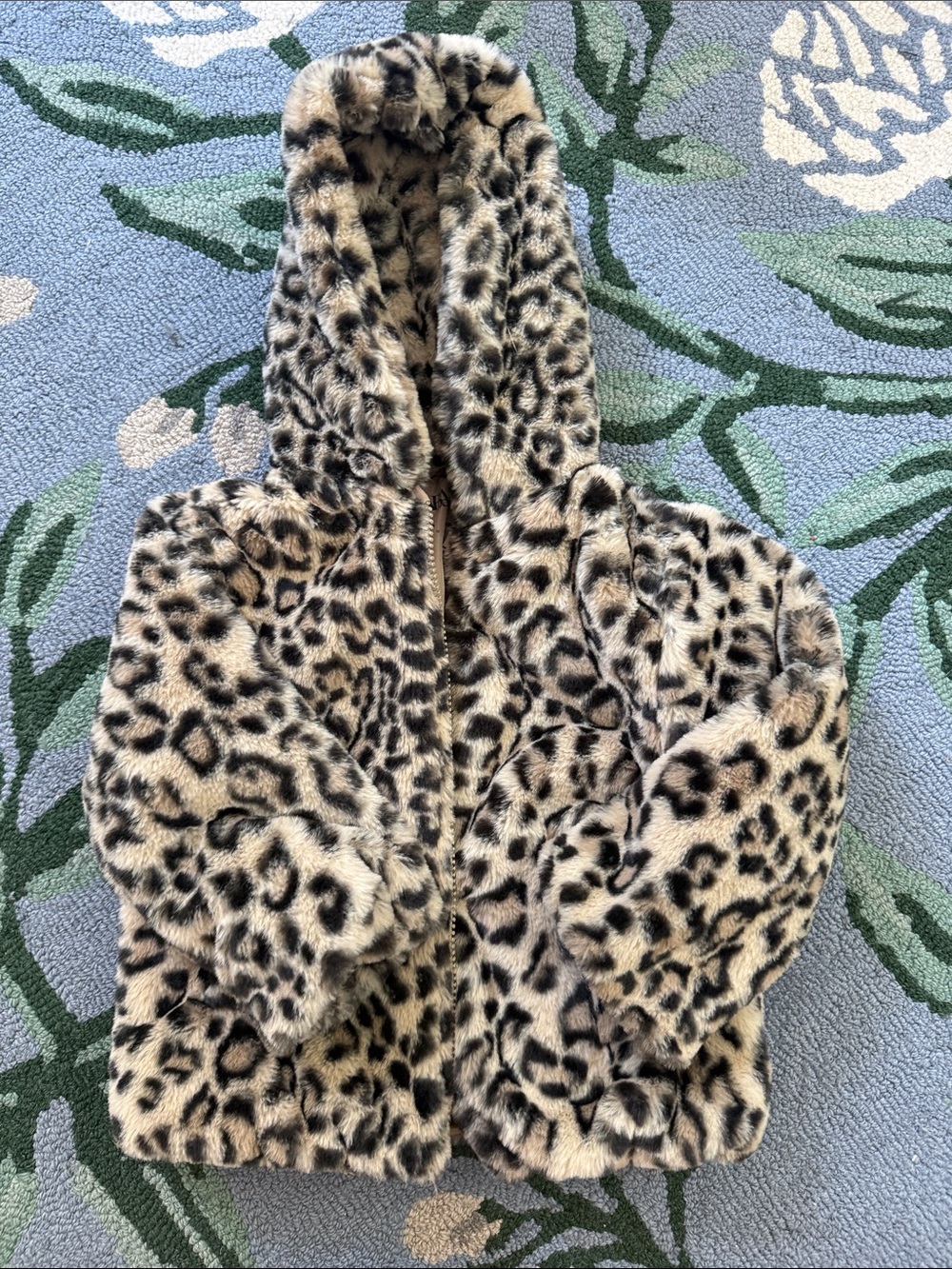 Zara Kids Leopard Print Faux-Fur Hooded Jacket - Cream & Black